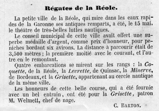 regates de la reole illustration 1858 1