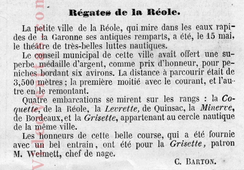 regates de la reole illustration 1858 1