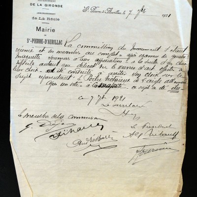 1921 lettre du conseil choix du monument