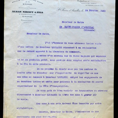 1923 24 fevrier lettre de a nibaud