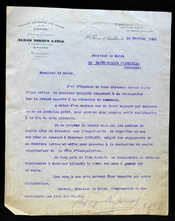 1923 24 fevrier lettre de a nibaud